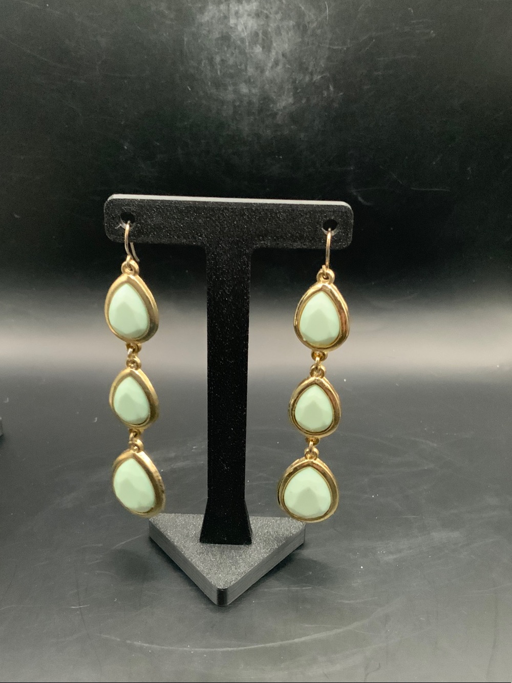 Gold-Tone Triple Teardrop Mint Dangle Earrings